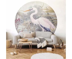 Artgeist Apvalus fototapetas - Heron wading in a pond - illustration in bright colours