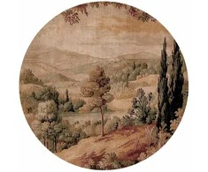 Artgeist Apvalus fototapetas - Mediterranean landscape - old tapestry with a hill and a lake