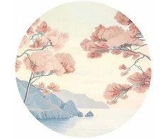 Artgeist Apvalus fototapetas - Ocean, cliffs and trees, a delicate motif in pastel colours