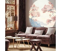 Artgeist Apvalus fototapetas - Ocean, cliffs and trees, a delicate motif in pastel colours