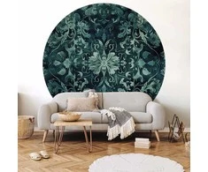 Artgeist Apvalus fototapetas - Oriental carpet pattern: emerald ornaments and worn patterns