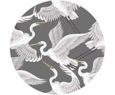 Artgeist Apvalus fototapetas - Pastel birds – a delicate pattern of baltas and pilkas herons on a light pink background