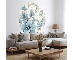 Artgeist Apvalus fototapetas - Turquoise ornamental retro flowers