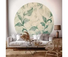 Artgeist Apvalus fototapetas - Watercolour žalias and beige leaves