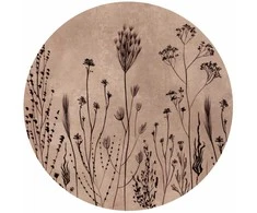 Artgeist Apvalus fototapetas - Wildflowers – juodas plants on lime-wash background