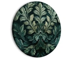 Artgeist Apvalus paveikslas ant drobės - Dark Žalias Victorian Leaves: Botanical Carved Composition