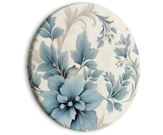 Artgeist Apvalus paveikslas ant drobės - Turquoise Flowers in Retro Ambience Floristic Ornaments