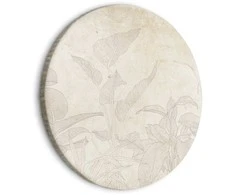 Artgeist Apvalus paveikslas ant drobės - Muted exotic greenery - Delicate outlines of tropical shrubs on beige and sand background/Subtle exotic plants