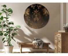 Artgeist Apvalus paveikslas ant drobės - Baroque Ornaments in Patinated Gold and Browns: Retro Motif