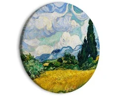 Artgeist Apvalus paveikslas ant drobės - Vincent Van Gogh - A Landscape With a Geltona Field of Chrysanthemum and a Cypress Tree
