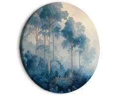 Artgeist Apvalus paveikslas ant drobės - Landscape with Trees in Illustrative Style Fairy-Tale Mėlyna Forest