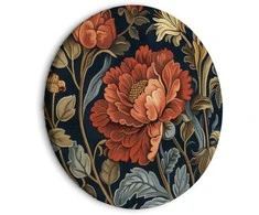 Artgeist Apvalus paveikslas ant drobės - Tapestry Large Flowers Retro Floral Motif in Kilim Style