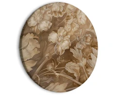Artgeist Apvalus paveikslas ant drobės - Floral Ornaments Carved in Delicate Sepia and Brown Shades