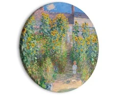 Artgeist Apvalus paveikslas ant drobės - Claude Monet’s Garden at Vétheuil - Farmhouse With Sunflowers