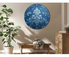 Artgeist Apvalus paveikslas ant drobės - Retro Ornament: Decorative Motif in Worn Blues