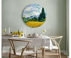 Artgeist Apvalus paveikslas ant drobės - Vincent Van Gogh - A Landscape With a Geltona Field of Chrysanthemum and a Cypress Tree