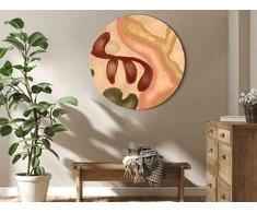 Artgeist Apvalus paveikslas ant drobės - Colorful shapes – worn-out figures in lime wash technique