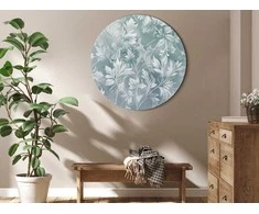 Artgeist Apvalus paveikslas ant drobės - Ornaments in Worn Muted Turquoises: Delicate Plant Pattern