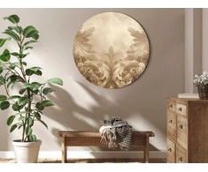 Artgeist Apvalus paveikslas ant drobės - Carved Baroque Ornaments Rich Composition in Sepia Colors