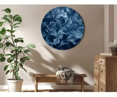 Artgeist Apvalus paveikslas ant drobės - Abstract Ornaments Dark Mėlyna Victorian Leaves