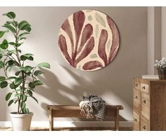 Artgeist Apvalus paveikslas ant drobės - Leaves and spots – large vibrant shapes inspired by Matisse