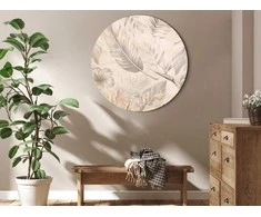 Artgeist Apvalus paveikslas ant drobės - A multitude of exotic leaves and flowers - A subtle composition of tropical plant species maintained in sepia tones