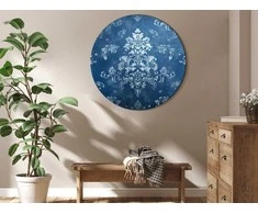 Artgeist Apvalus paveikslas ant drobės - Retro Ornament: Decorative Motif in Worn Blues