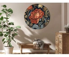 Artgeist Apvalus paveikslas ant drobės - Tapestry Large Flowers Retro Floral Motif in Kilim Style
