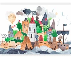 Artgeist Fototapetas - A colourful treasure island with a castle - a pirate ship at sea for children