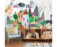 Artgeist Fototapetas - A colourful treasure island with a castle - a pirate ship at sea for children