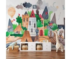 Artgeist Fototapetas - A colourful treasure island with a castle - a pirate ship at sea for children