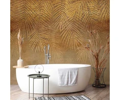 Artgeist Fototapetas - Abstract nature in beige - composition with golden exotic leaves