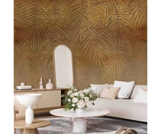Artgeist Fototapetas - Abstract nature in beige - composition with golden exotic leaves