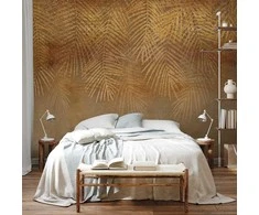 Artgeist Fototapetas - Abstract nature in beige - composition with golden exotic leaves