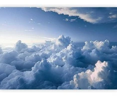 Artgeist Fototapetas - Aerial Landscapes: Rays Lighting Up Fluffy Cloud Formations