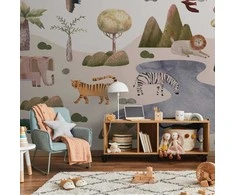 Artgeist Fototapetas - Africa for Toddlers - Savannah Animals in Pastel Colours