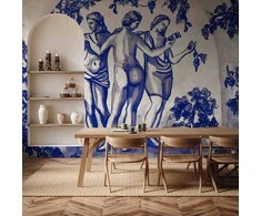 Artgeist Fototapetas - Ancient vineyard - three women in a portal painted with mėlynas ink