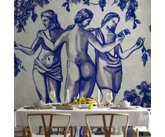 Artgeist Fototapetas - Ancient vineyard - three women in a portal painted with mėlynas ink
