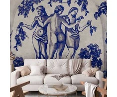 Artgeist Fototapetas - Ancient vineyard - three women in a portal painted with mėlynas ink