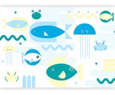 Artgeist Fototapetas - Animals in the sea - geometric mėlynas fish in water for kids