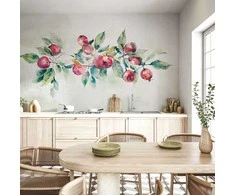 Artgeist Fototapetas - Apple branch - landscape with a plant and red apples on a baltas background