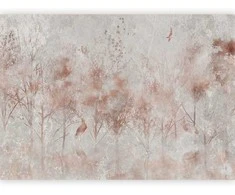 Artgeist Fototapetas - Autumn landscape - abstract with trees and birds on a textured background
