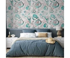 Artgeist Fototapetas - Autumn souvenirs - floral pattern with turquoise leaves