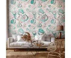 Artgeist Fototapetas - Autumn souvenirs - floral pattern with turquoise leaves