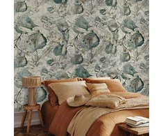 Artgeist Fototapetas - Autumn souvenirs - cool pilkas floral pattern with leaves