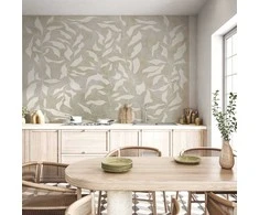 Artgeist Fototapetas - Baltas leaves - abstract plant motif on beige background with frame
