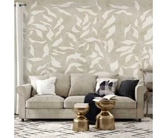 Artgeist Fototapetas - Baltas leaves - abstract plant motif on beige background with frame