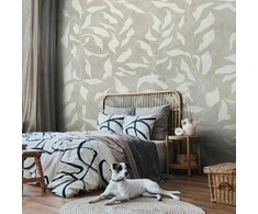 Artgeist Fototapetas - Baltas leaves - abstract plant motif on beige background with frame