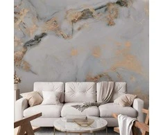 Artgeist Fototapetas - Baltas Stone - Elegant Marble With Golden Highlights
