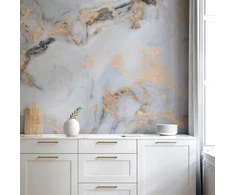 Artgeist Fototapetas - Baltas Stone - Elegant Marble With Golden Highlights